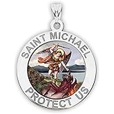 PicturesOnGold.com Saint Michael Religious Medal Color - 1 Inch Size of a Quarter in Sterling Silver