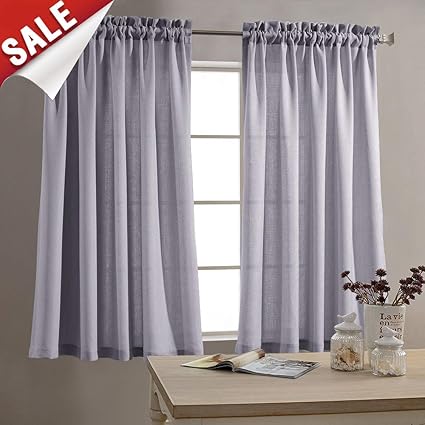 Kitchen Curtains 45 Inch Length Privacy Semi Sheer Half Window