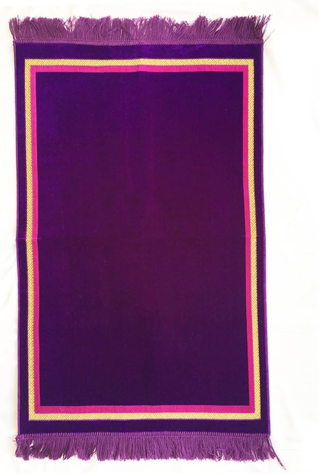 Al Arabia Plain Muslim Prayer Rug - Plush Velvet Fabric - Features Rectangle Design & Fringes On Both Sides - Islamic Prayer Mat - Ideal Gift for Ramadan & Special Occasions, 44 x 27”, Purple