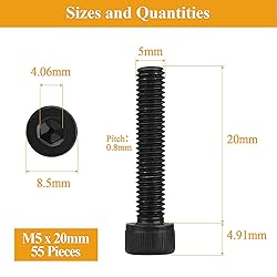 55 Pieces M5 x 20mm Socket Head Cap Screws, Thread