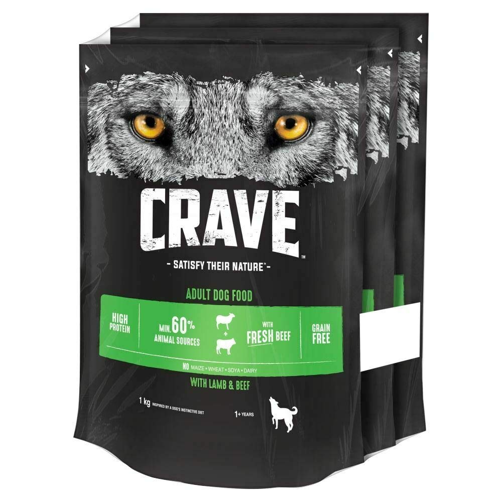 Crave Dry Dog Food with Lamb & Beef – High protein & grain-free – Pack of 3 (3 x 1 kg)