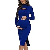 Long Sleeve Turtleneck Maternity Bodycon Dress, Split Chic Pregnancy Dress for Casual Wear, Baby Shower, Photoshoot