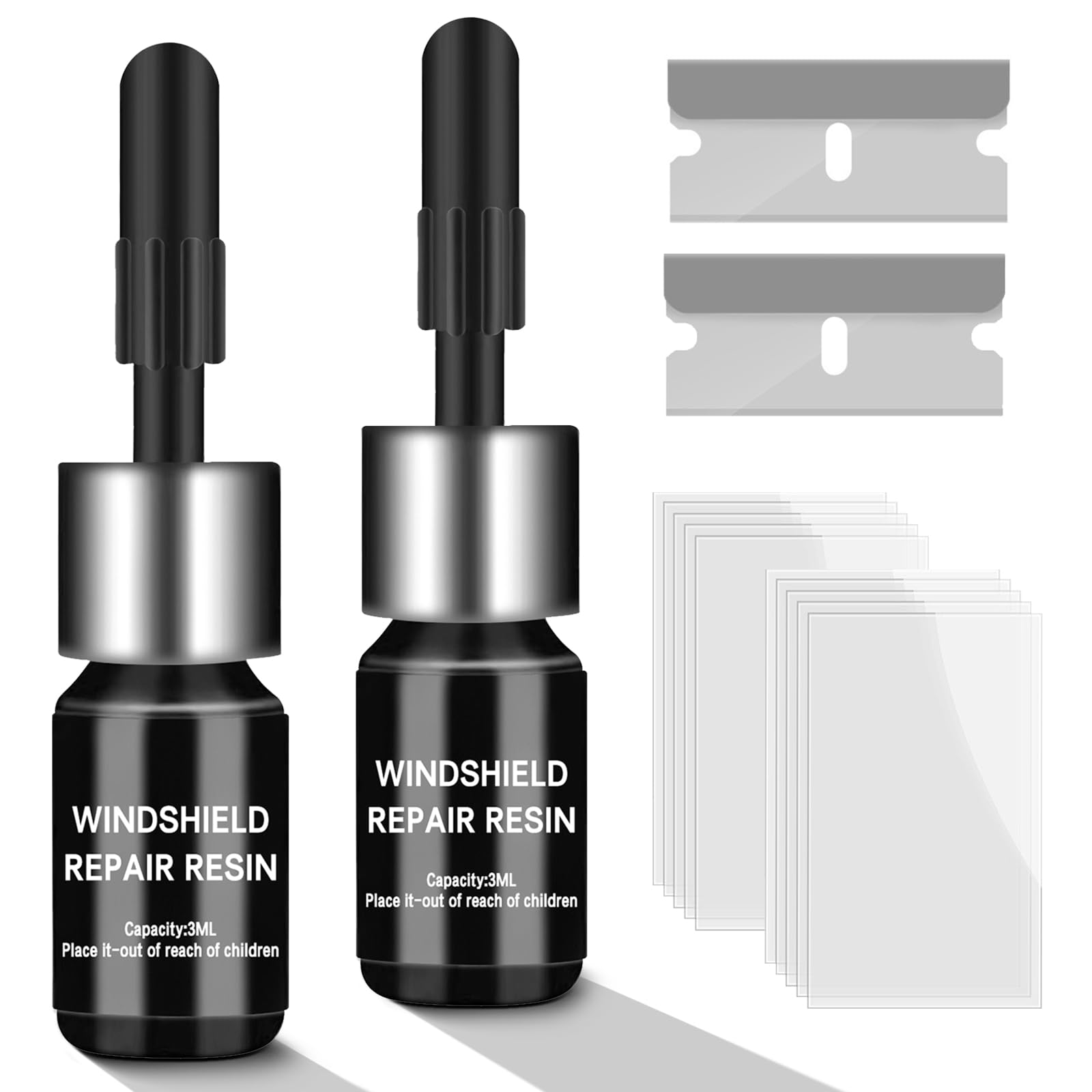 Photo 1 of Glasses Repair kit Windshield Repair Kit Windshield Crack Repair Kit Windshield Crack Repair Liquid Automotive Windscreen Tool for Fixing Chips Chips and Cracks 2 Pack (Black)