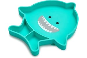 melii Divided Silicone Suction Plate for Babies and Toddlers – 100% BPA-Free, Dishwasher, Microwave Safe, Non-Toxic Baby Feeding Plate - Fits Most High Chairs, Age 6 Months - (Shark)