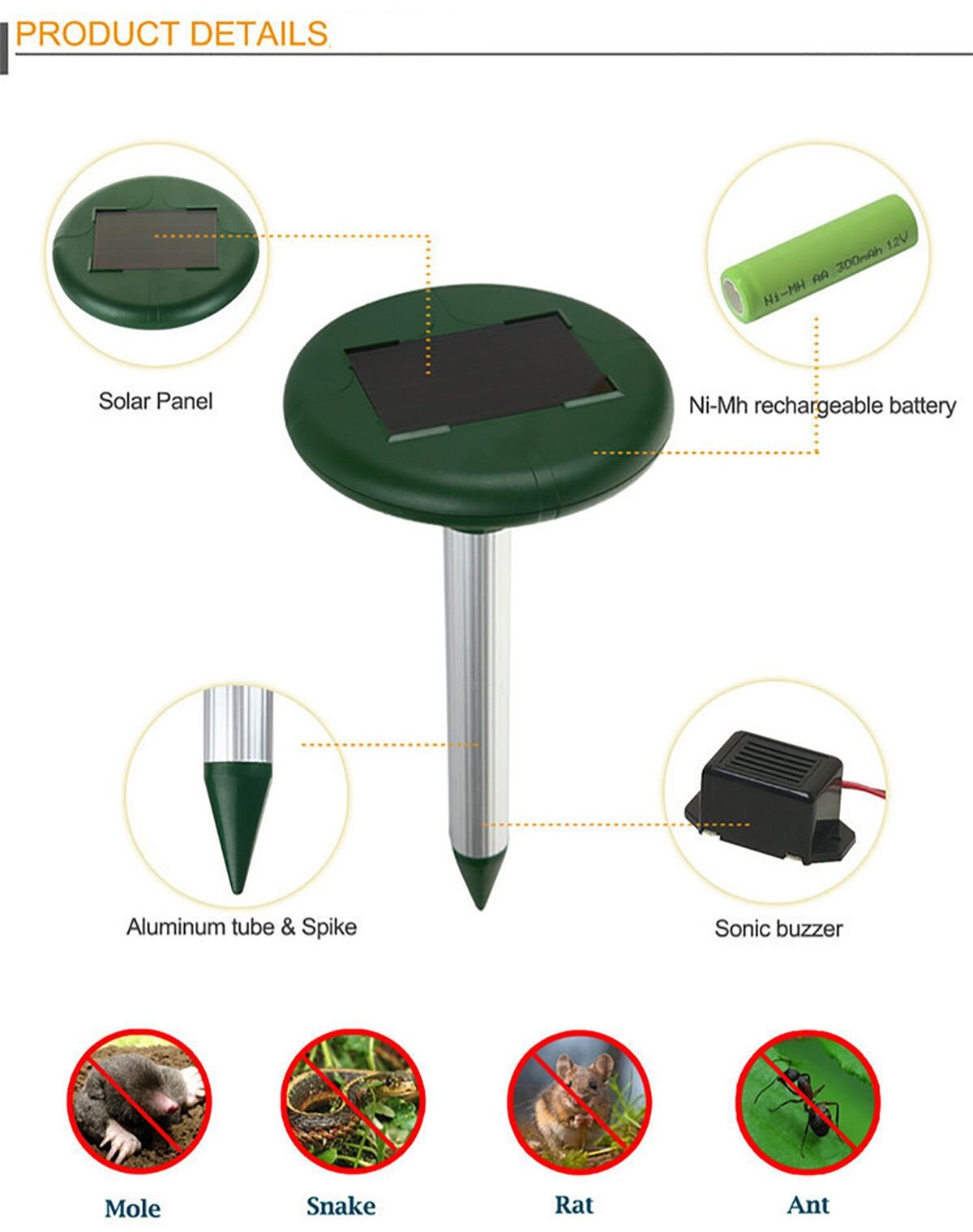 Fanatek 2 Pack Solar Mole and Snake Repeller Mole Repellent Gopher Repellent Chipmunk Repellent Repels Pest Rodents Mole Traps Mole Killer Mole Poison