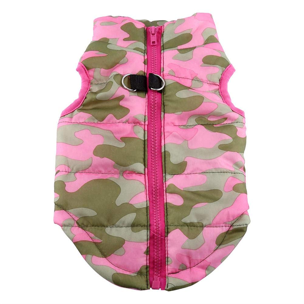Pet Jacket Dog Vest Winter Camouflage Bowknot Fall Warm Cotton Cat Chihuahua Clothes Apparel Costumes(M-Rose Red)