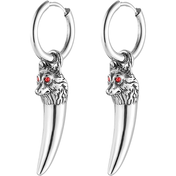 アクセサリー Animal Fetish Pierced Earrings - Silver Amazon.com: Punk Wolf Animal Stud Earrings for Men Women