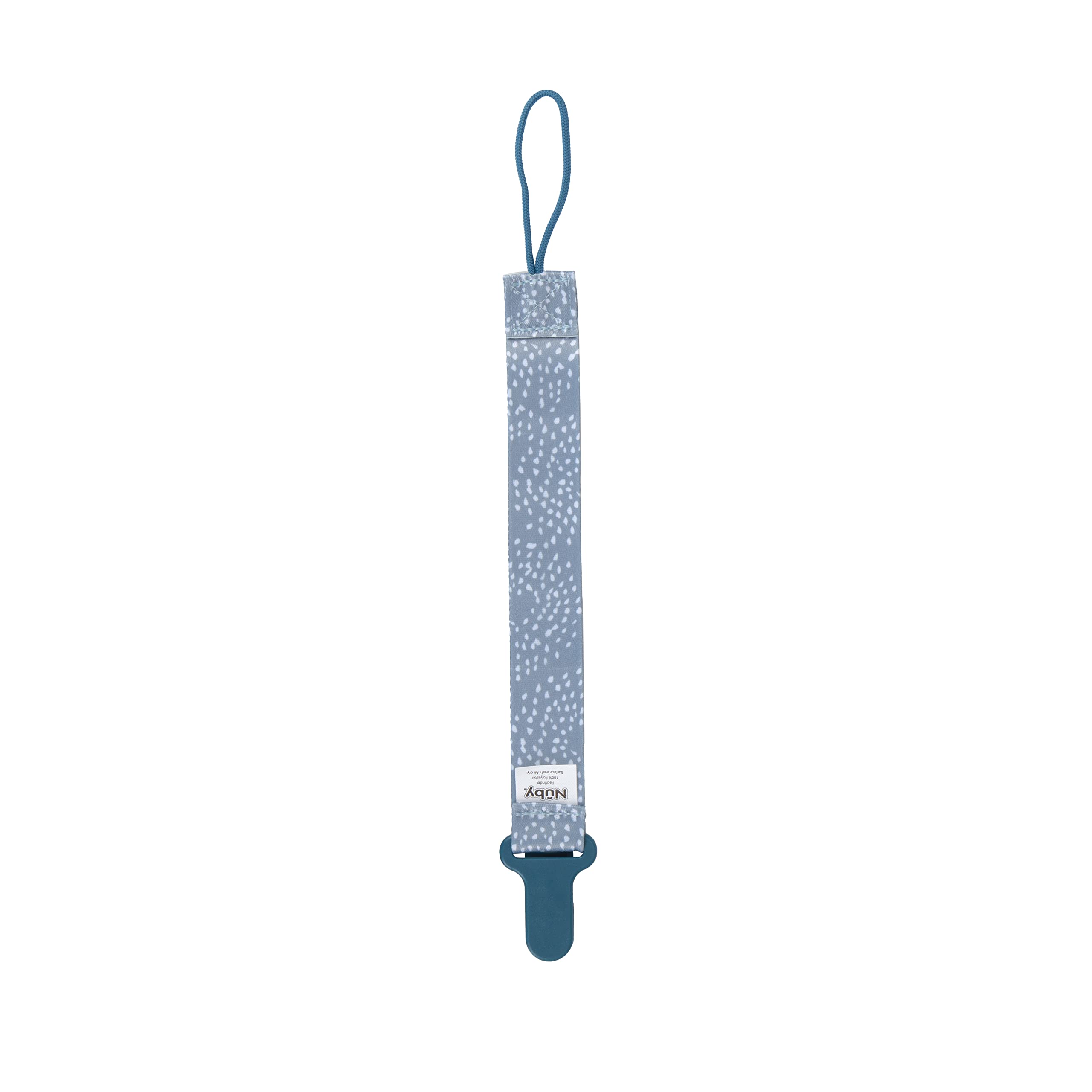 Nuby Pacifinder Baby Pacifier Clip - (2-Pack) - Pacifier Holder Clip with Convenient Hook Loop - Blue Dots and Green Dino
