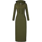 MISSKY Women's Casual Pocket Slim Pullover Maxi Hoodie Dress