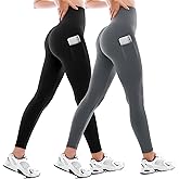 Walifrey Leggings with Pockets for Women 2 Packs,Women's High Waisted Yoga Leggings Gym for Workout