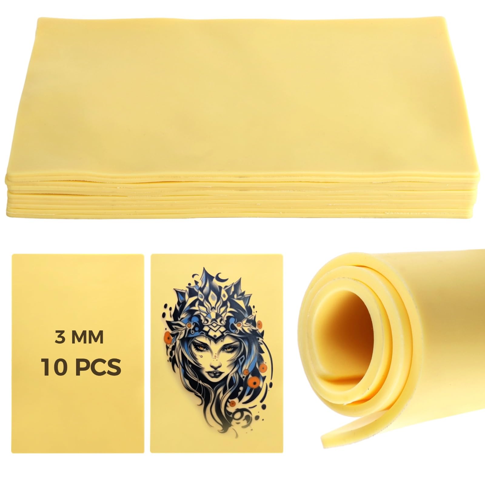 View 1 of 10 Pcs Tattoo Practice Skins - 3mm Thick 12"x8" Double-Sided Tattoo Fake Skin Practice Pads, Tattooing Microblading Practice Silicone Pads for Tattoo Enthusiasts Beginners Tattoo Artists