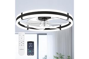 addlon 24'' Ceiling Fans with Lights and Remote, Low Profile Flush Mount Ceiling Fan with Light, 3000-6000K Dimmable LED Fand