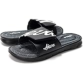 FUNKYMONKEY Memory Foam Sandals for Men, Outdoor Adjustable Comfort Graphic Strap Slide Sandals