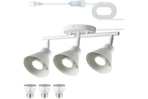 vivihobb 3 Light Plug in Track Lighting Kit,Modern Plug in Ceiling Light Fixture,14.7ft Cord,Timer & Dimming Switch,3 Way Ceiling Spot Lighting,Flexibly Rotatable Light Head (White)