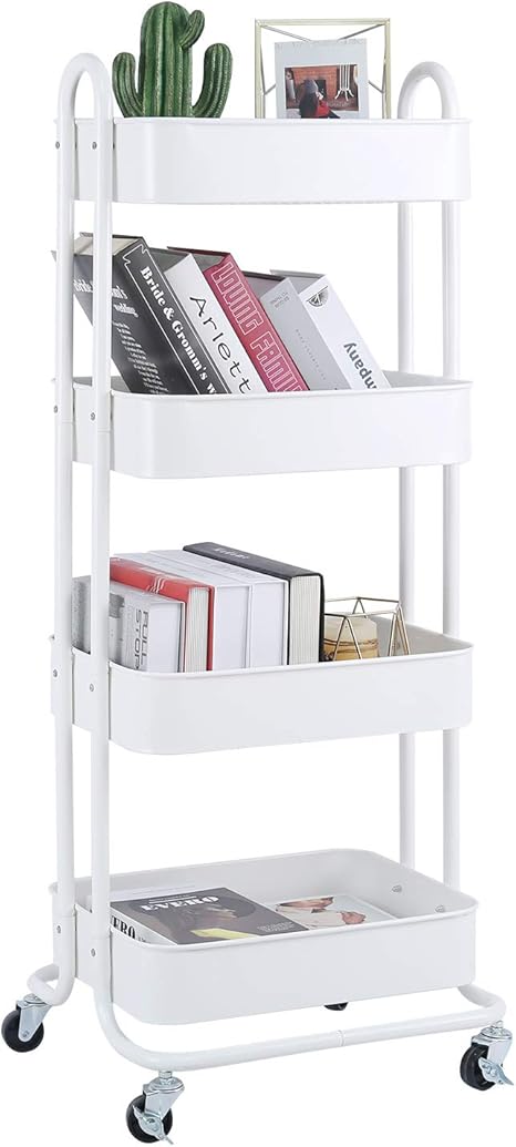 Amazon Melody House キッチンワゴン 4段 パール金属 収納 ワゴン ツールワゴン キャスター付き バスケット ブレーキ付き ホワイト キッチンワゴン 収納カート オンライン通販
