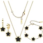 Otdwsd Lucky Clover Jewelry Set 18K Gold Plated Five Leaf Clover Necklace Bracelet Earrings Set Flower Jewelry Sets Birthday Gifts for Women
