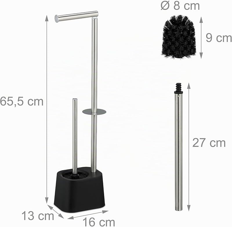 WC Garnitur, Edelstahl, 65,5x13x16 cm, stehender Klopapierhalter, Toilettenbürste mit Bürstenhalter, Farbwahl