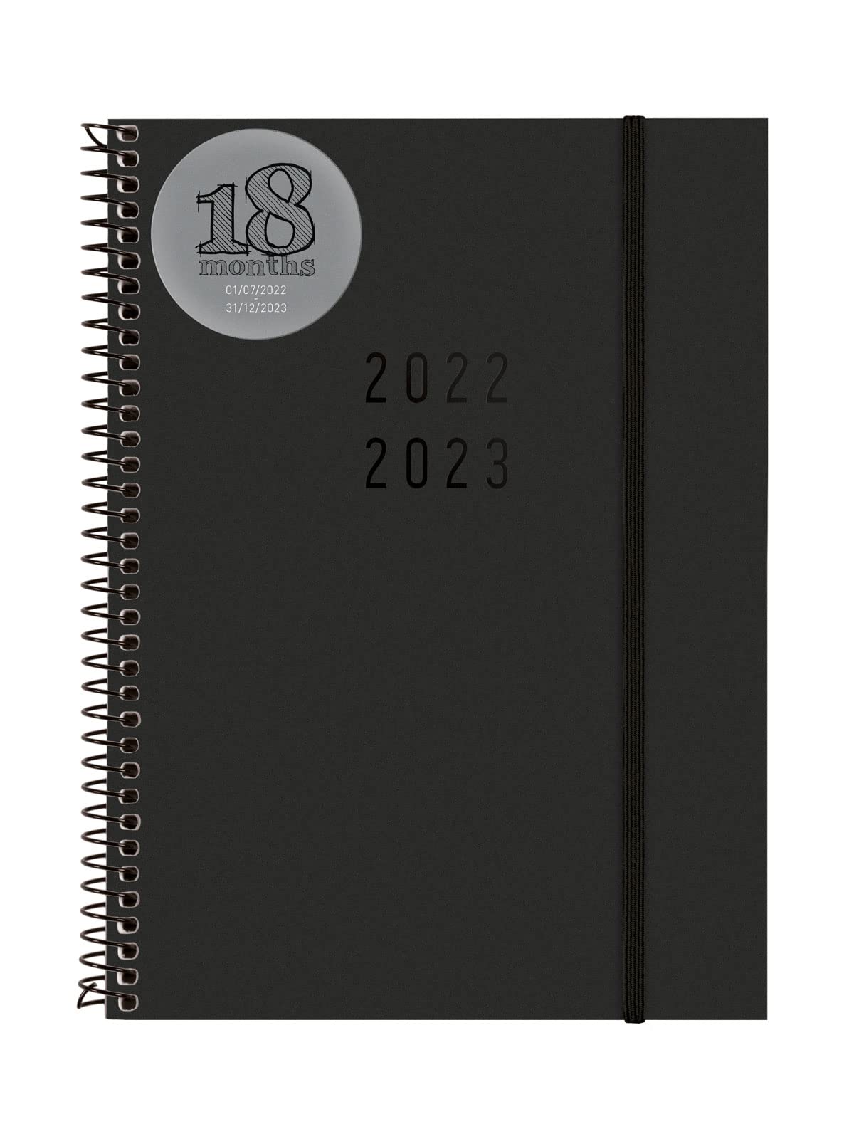 Finocam - Diary 2022 2023 Spiral Bound 18 Months Week to View Horizontal July 2022 to December 2023 (18 Months) Black International