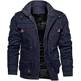 TACVASEN Men's Winter Jacket Cotton Military Jackets Fleece Lined Thick Work Warm Cargo Coats with Hooded