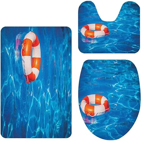 Juego de 3 alfombrillas de baño con diseño de boya salvavidas en