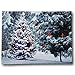 Lighted Christmas Tree & Cardinal Birds LED Canvas Print - Snowy Winter - Forest Pine Trees - Winter Scene Wall Art Measures 15.75