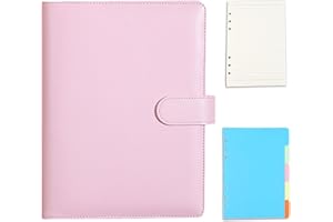 A5 Ring Binder, 6 Ring PU Leather Loose Leaf Notebook Planner Notebook Cover with 45 Sheets A5 Lined Paper, Binder Dividers f