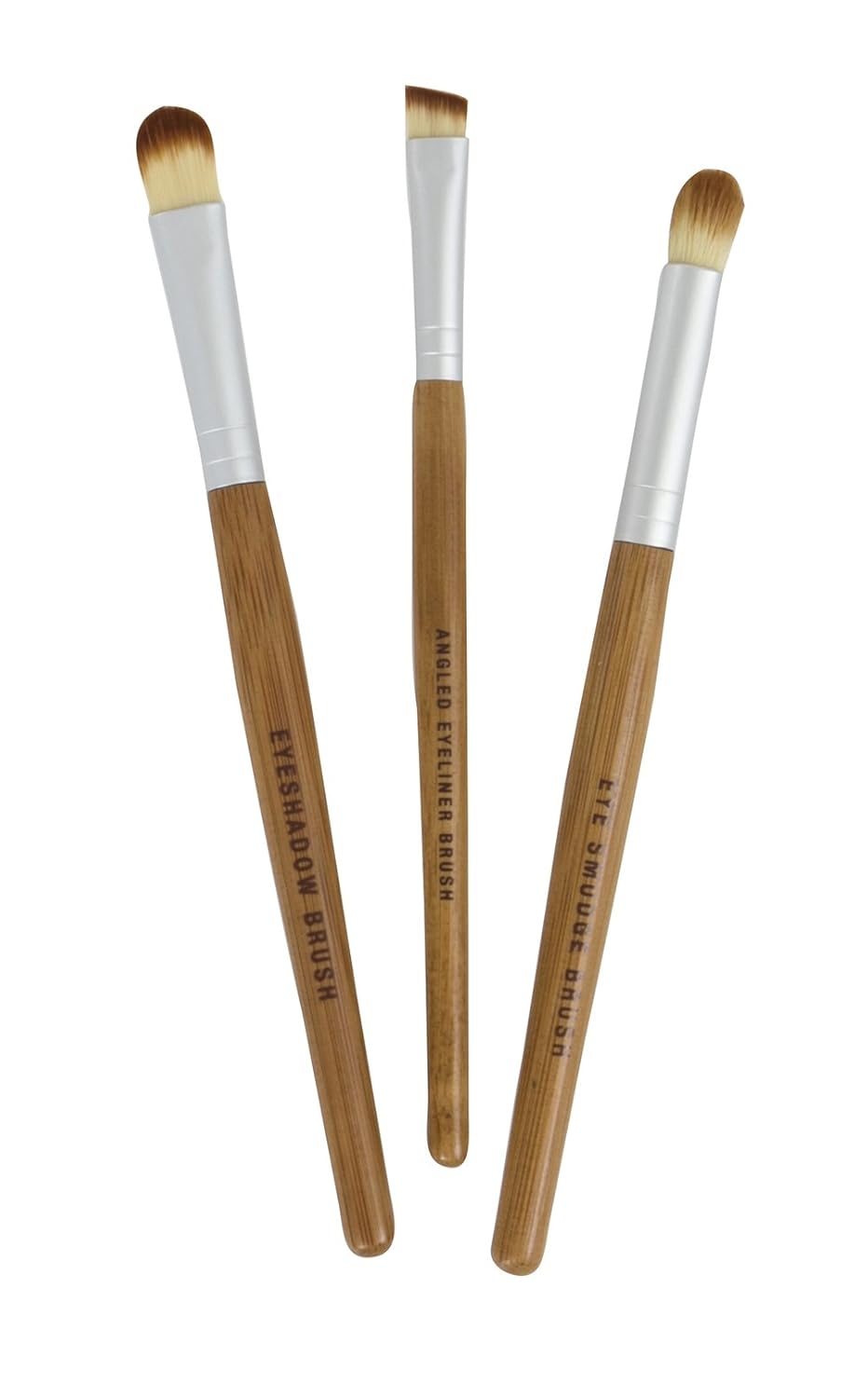 Bamboo Naturals Makeup Brushes, the Perfect Smokey Eye Kit, Natural Bamboo Handles, Includes Three Brushes: Eyeshadow Brush, Smudge Brush, Angled Eyeliner Brush