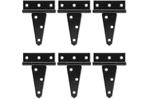HTHOOOOOME 4 Inch T-Strap Shed Door Hinges, 6 Pack Heavy Duty Tee Hinge, T-Gate Hinges, Gate Strap Hinges, Black Wrought Hardware for Wooden Fences, Barn Door, Shed Doors