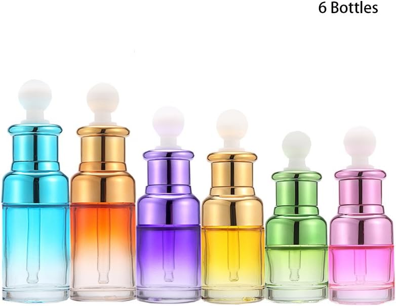 Empty Glass Bottles for Essential Oils Small Lightweight Colorful Bottles Different Sizes Dropping Bottles 6 Pack 1 Plastic Funnel 2 Plastic Droppers 16 Lables: Home Improvement