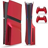PEYANZ Faceplate for PS5 Pro (Disc Edition), Cover Plate, ABS Shell, Matt Skin, with Extra 2 Controller Silicone Covers (Red)