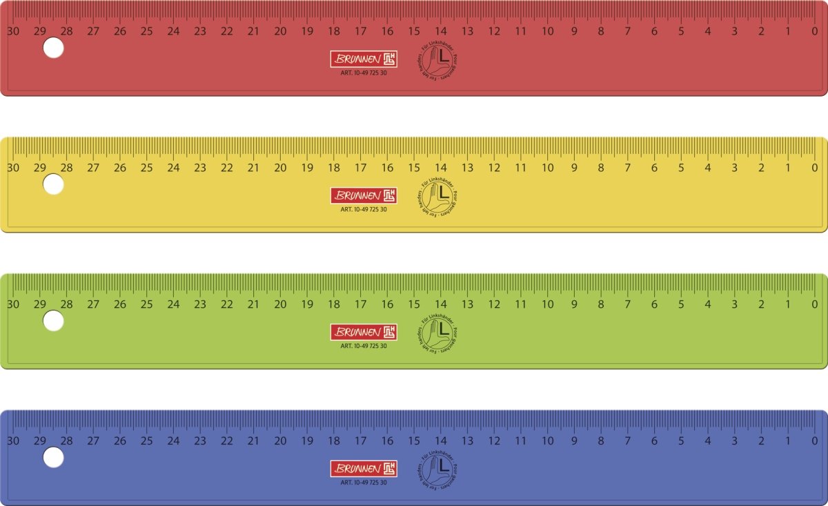 Brunnen 104972530 Left-Handed Ruler for School and Office, 30 cm, 4 Different Colours