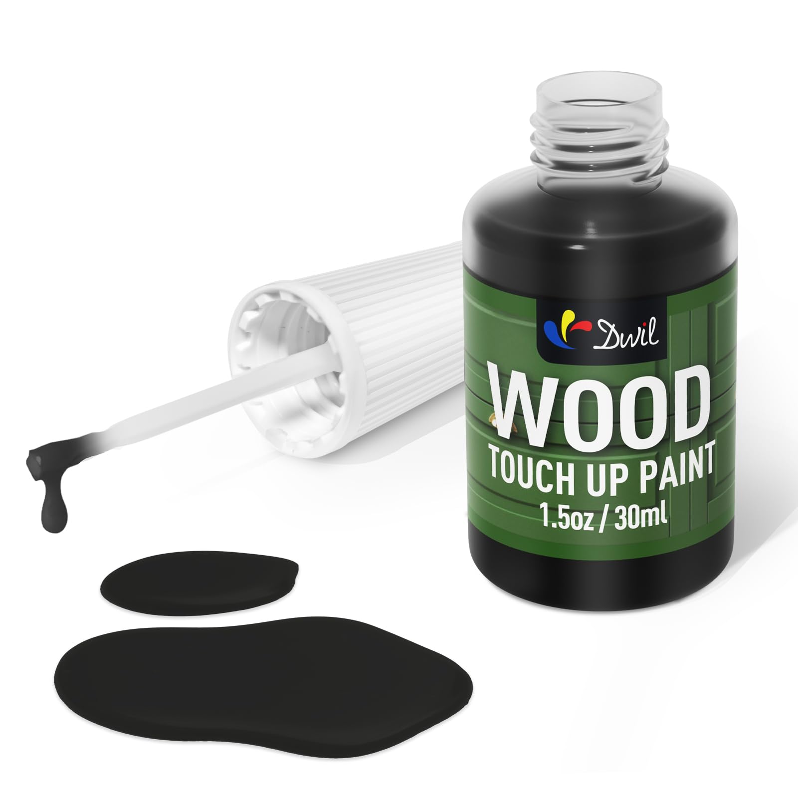 Photo 1 of DWIL Wood Touch Up Paint - 1.5 Oz Pen for Refinishing, Quick-Dry Paint for Scratches, Chips and Spots on Furniture, Cabinets, Doors, Tables, and Dressers (Black)