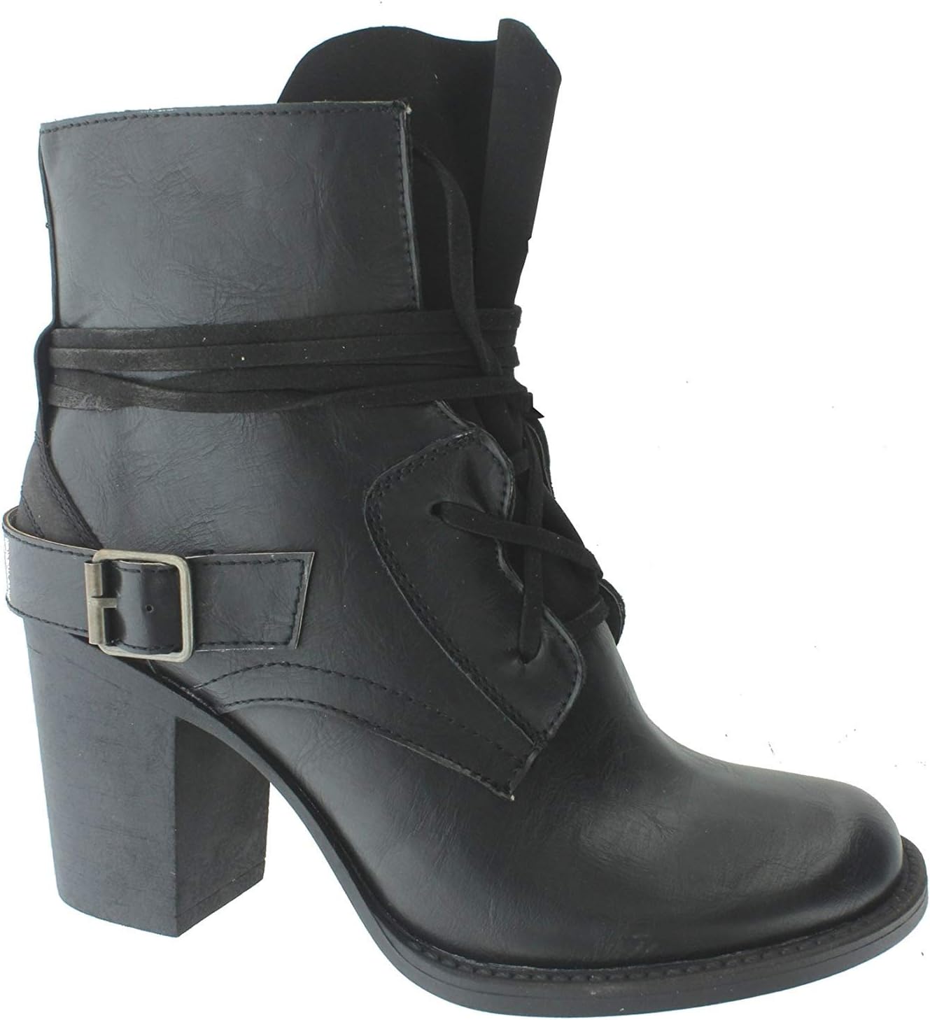 Pierre Dumas Ravenna-1 Women's Vintage Distressed Lace-Up Stacked Heel Ankle Boot