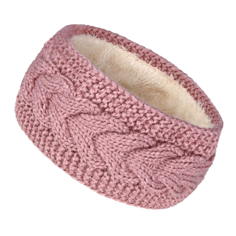 Fleece Lined Knitted Headband Ear Warmer Winter Warm Thick Hairband Thermal Headbands Elastic Hair Wrap for Women (Dark Pink, One Size)