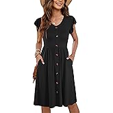 WNEEDU Women Summer Dresses Sleeveless Casual Loose Swing Button Down Midi Dress with Pockets