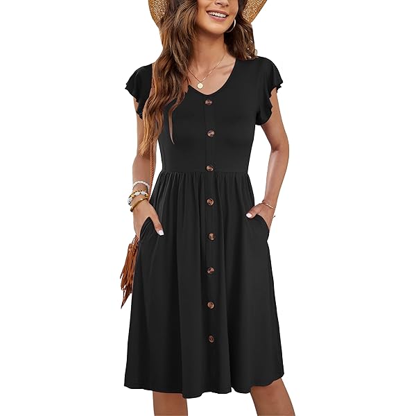 chinese dress ladies MOLERANI Women Summer Dresses Sleeveless Casual Loose Swing Button Down  Midi Dress with Pockets,Beja Blue,XS at Amazon Women's Clothing store