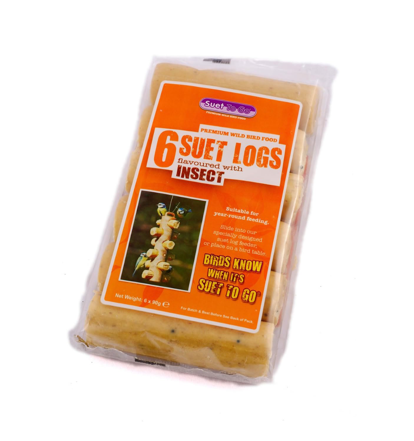 Suet to go Insect and Mealworm Suet Logs Wild Bird Treat, Pack of 36