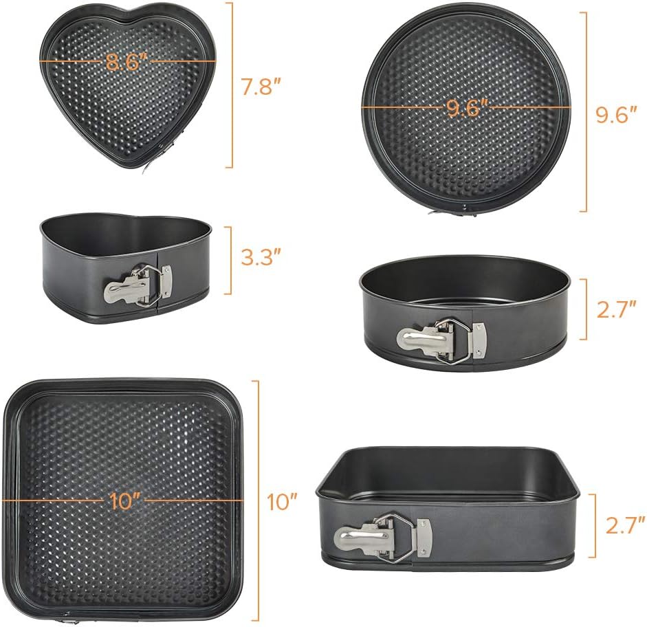 Springform Pan Set 3 Pieces/Set, Heart-shaped & Round &Square pan, Detachable, Non-stick, Baking Chesecake Pans Set for baker and baking enthusiast: Kitchen & Dining