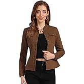 Allegra K Casual Denim Jacket for Women's Classic Stand Collar Long Sleeve Jean Jacket