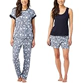 Lucky Brand Women's Pajama Set - 4 Piece Sleep Shirt, Tank Top, Pajama Pants, Lounge Shorts, Size X-Small, Blue