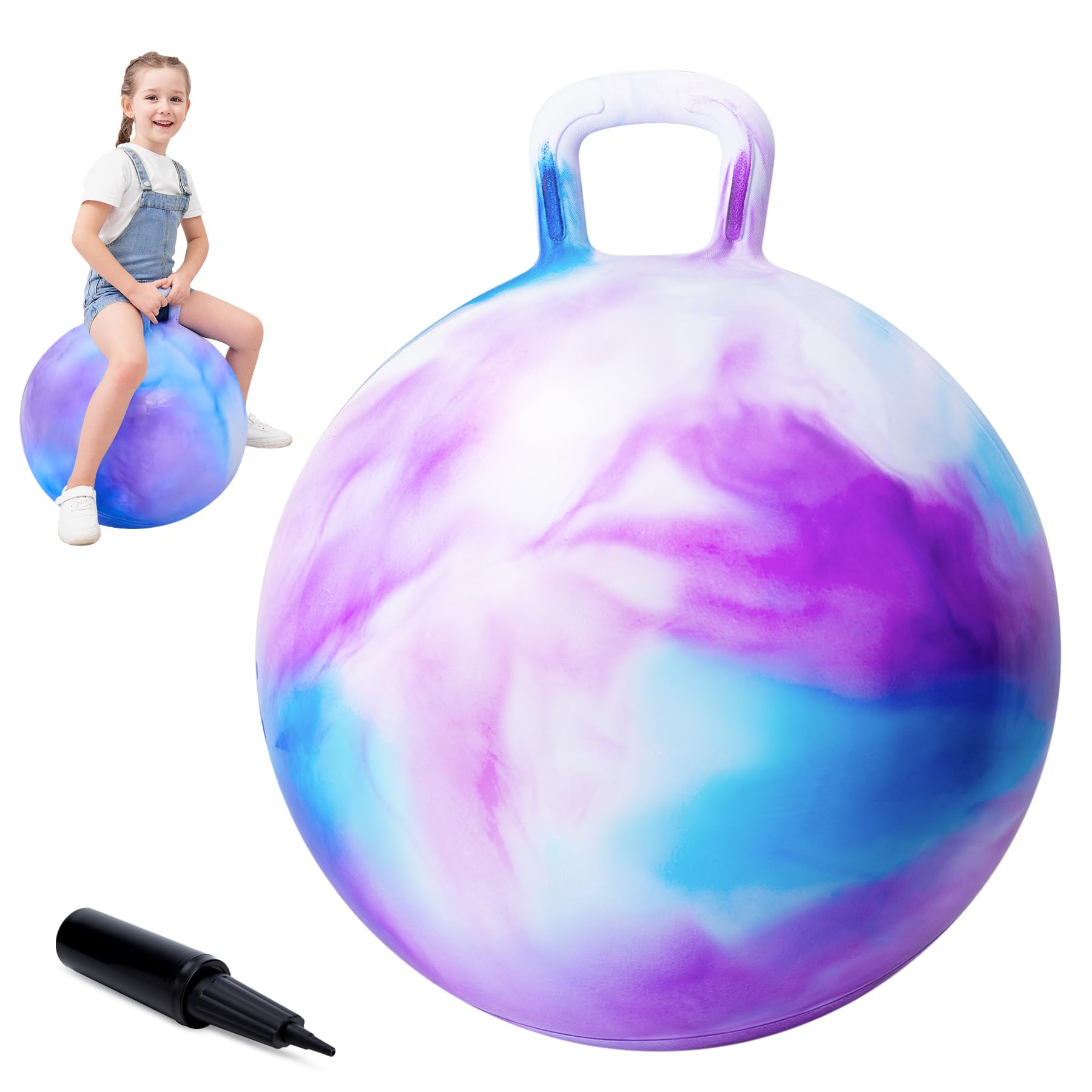 INPODAK Space Hopper for Kids Age 5 to 9, 20 Inches Hopping Balls, Jumping Ball with Handle, Hop Ball Toy for 6 Years Old Child Boys Girls Indoor Outdoor Garden Yard Game