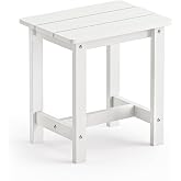 LUE BONA Outdoor Side Table, HDPS Small Outdoor Adirondack Side Tables, Outside End Table for Patio, Porch, Deck, Weather Resistant/Easy Maintenance, White