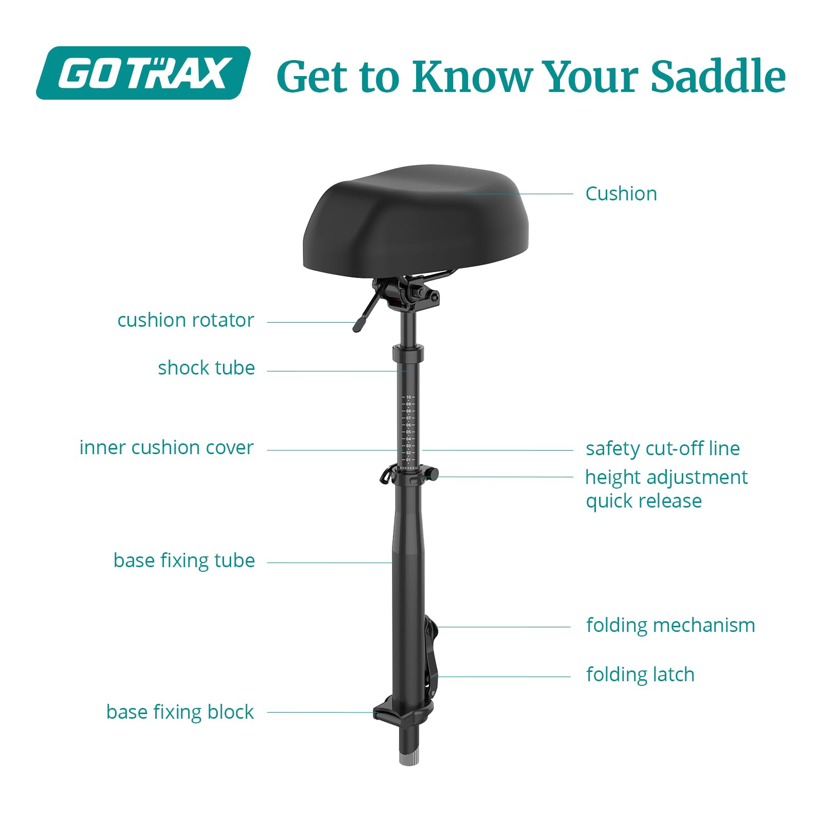 Gotrax Foldable Scooter Saddle Seat, Only for APEX MAX, Fusion E-Scooter, Adjustable, Comfortable with Shock Absorption, Supports up to 264lbs
