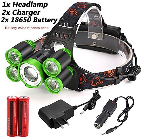 Waterproof LED Headlamp,ZIYUO 35000LM Camping Rechargeable LED Headlamp,5X XM-L T6 LED,Waterproof LED Headlamp Headlight Travel hiking fishing night Torch with 18650 Batteries Charger charging cable