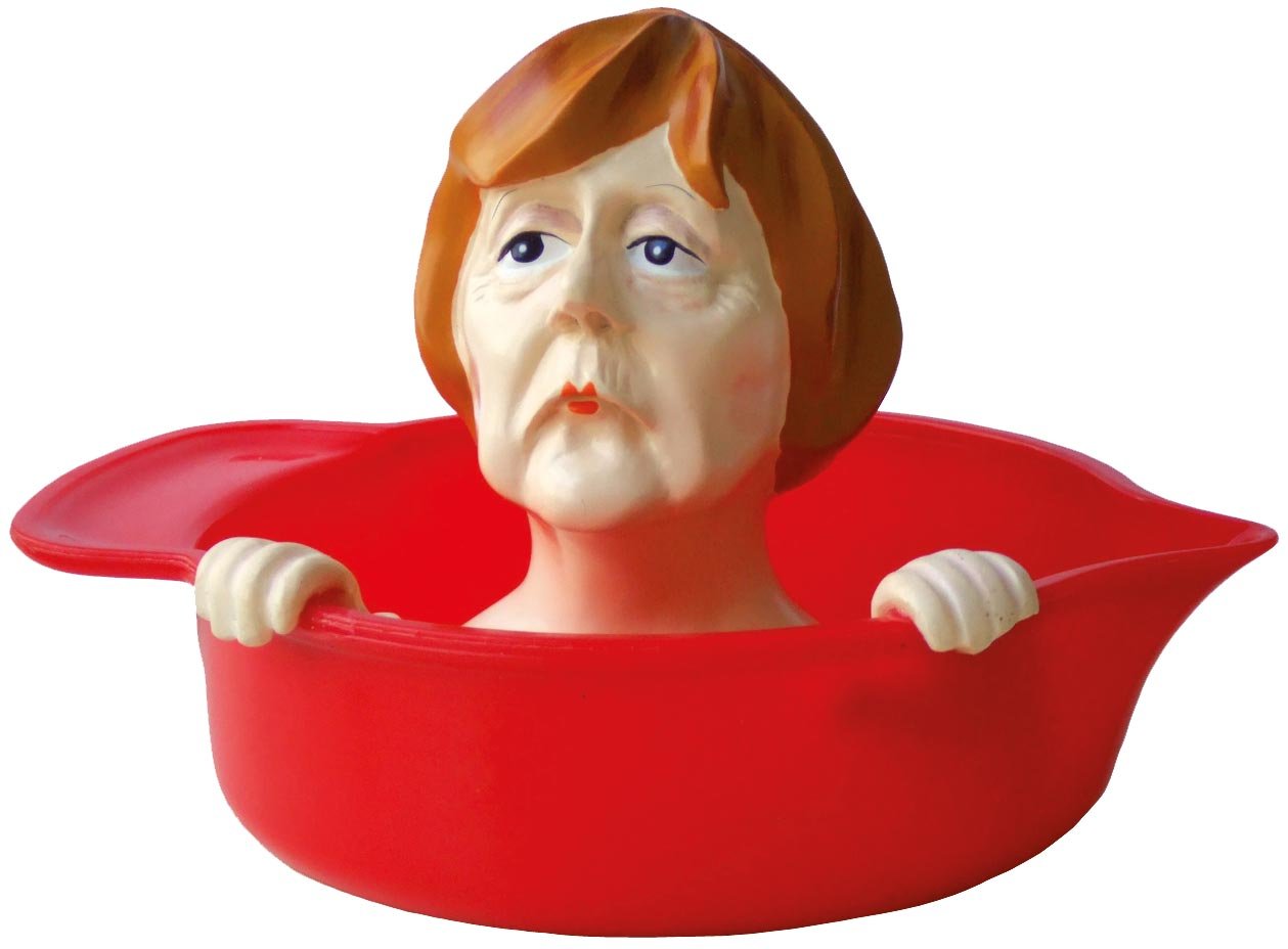 Lemon squeezer "Angie" made of sturdy cast resin, hand-painted, food-safe colours, squeeze it! Diameter 12 cm, height 10 cm • 40580 Angela Merkel Lemon Press by Inkognito • Artist: • Christmas • Kitchen & Breakfast • Household.