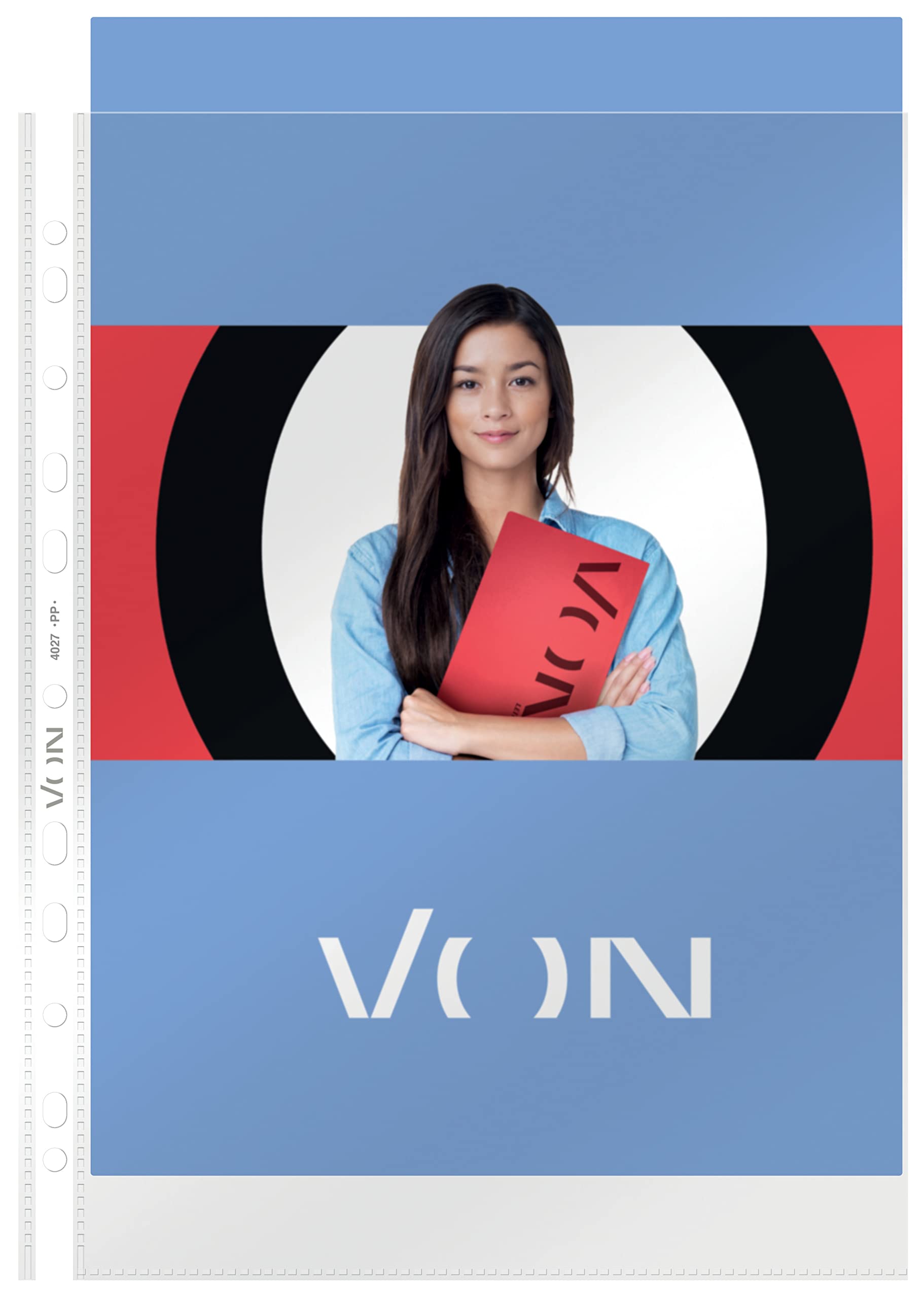 VON 40272003 Transparent Document Wallet A4 Top Opening, Transparent Plastic, Acid-Free, Permanent and Perforated, for Documents and Documents, Pack of 100, by Leitz 40272003