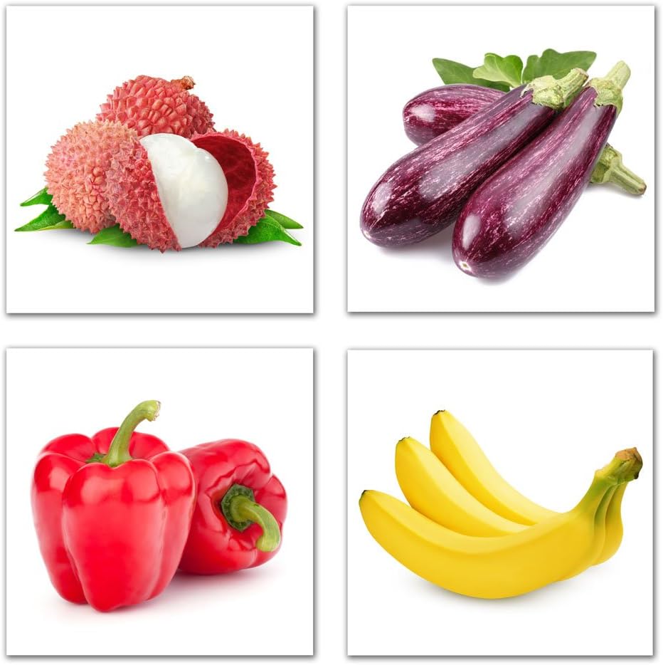 Yang Hong Yu - Canvas Prints Fruit and Vegetables Pictures on Canvas Wall Art Framed Modern Decor Paintings Giclee Artwork for Kitchen Decoration Litchi Eggplant Pepper Banana 12x12inch