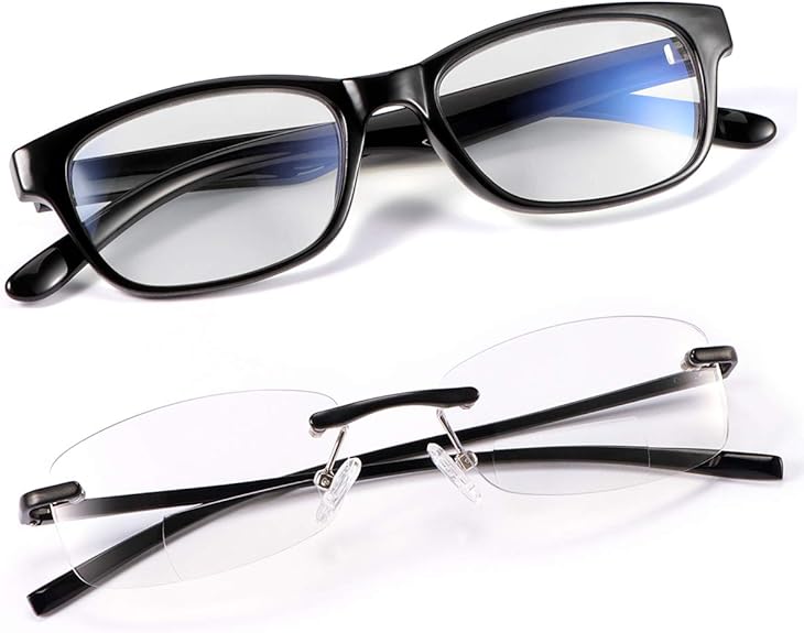 1.5x magnification 1 Rimless Bifocal Reading Glasses Blue