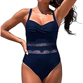 Cromi Bathing Suit for Women One Piece Square Neck Swimsuits Mesh Hollow Out Swimwear