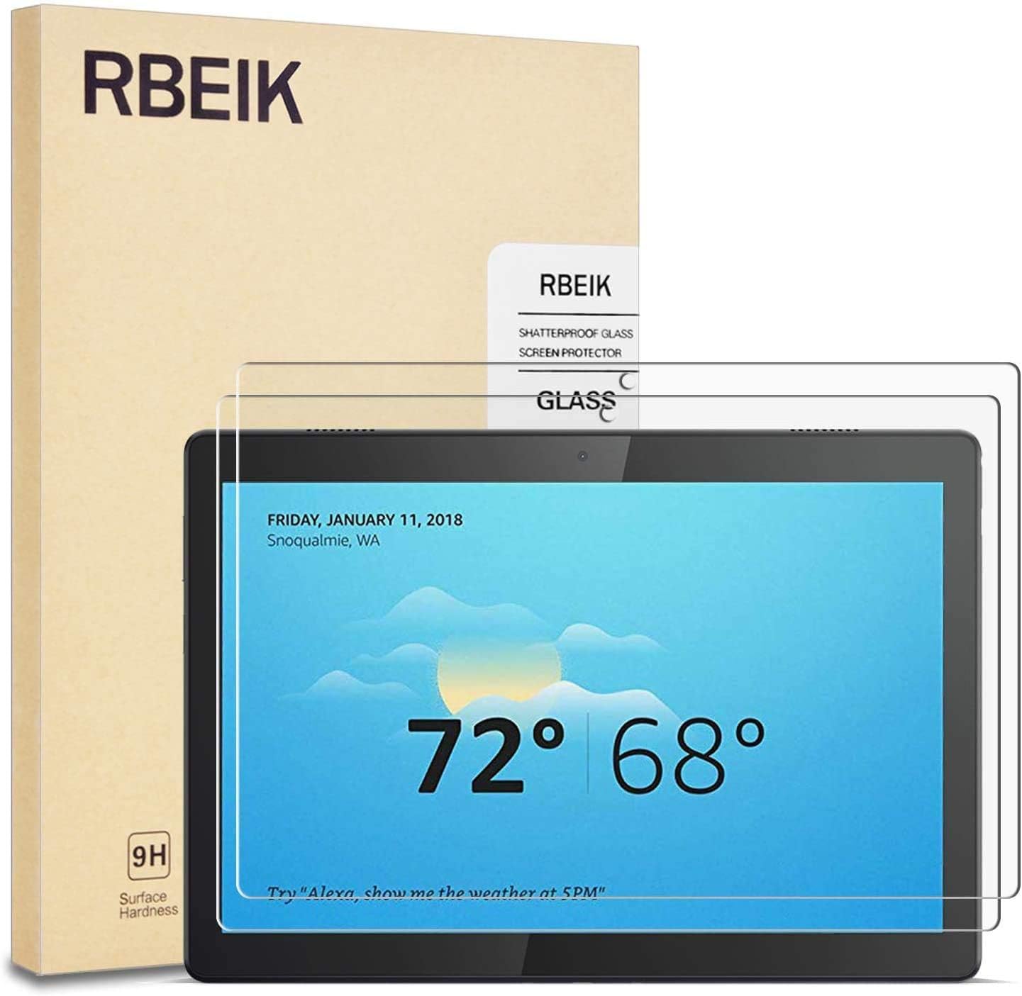 [2PACK]RBEIK 9H Hardness Anti-Scratch Anti-Fingerprint Glass Easy-Install Screen Protector Tempered Glass for Lenovo Smart Tab M10 Tablet 2018 (Model: TB-X605F)